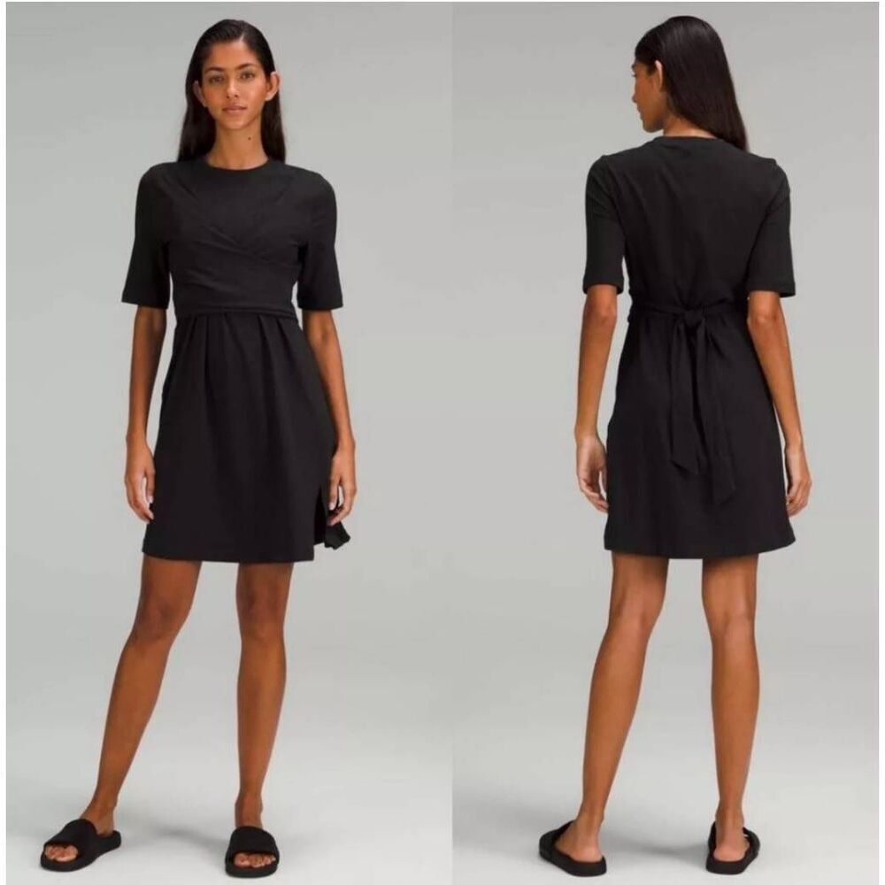 Lululemon Black Cotton Wrap Front T Shirt Dress Size 8